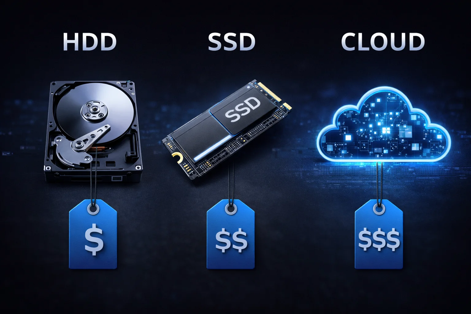 How much does a terabyte of storage cost comparing HDD SSD and cloud options